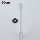 A 50cm modern cabinet pull handle with a white cylindrical body and polished silver chrome ends, shown alongside a black mounting ring on a light gray background with '50cm' text in the top-left corner.