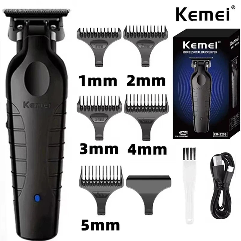 Kemei 2299 Barber Cordless Hair Trimmer 0mm Zero Gapped Carving Clipper Detailer Professional Electric Finish Cutting Machine