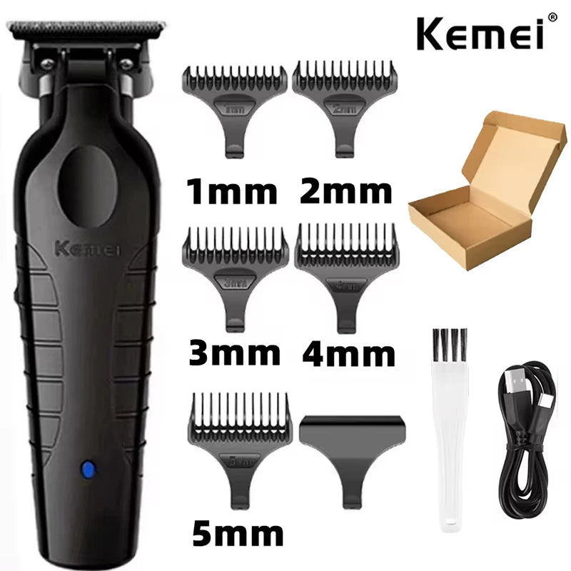 Kemei 2299 Barber Cordless Hair Trimmer 0mm Zero Gapped Carving Clipper Detailer Professional Electric Finish Cutting Machine