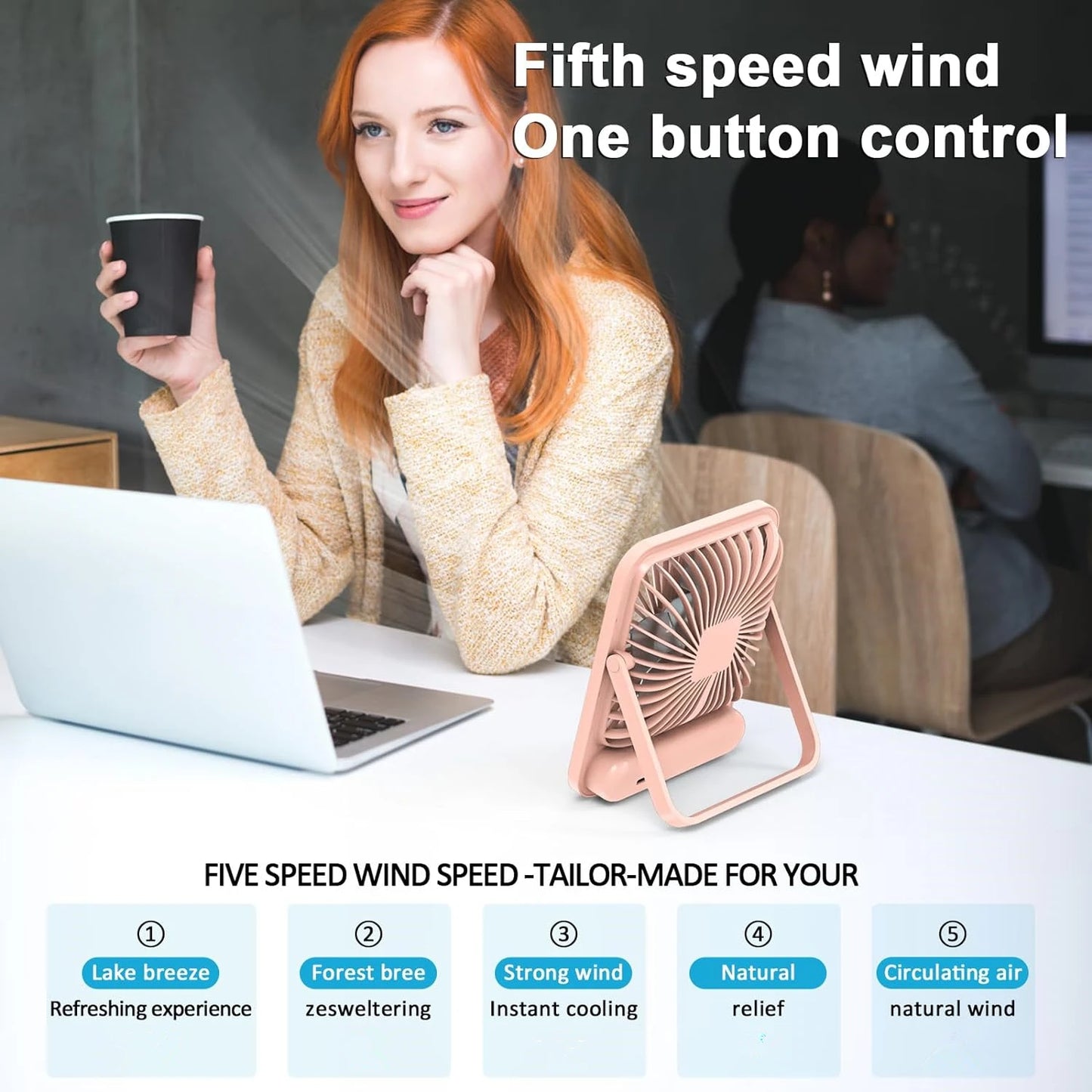 Desk Fan, Portable USB Rechargeable Fan, 180° Tilt Folding Personal Fan With Power Display, 5 Speeds Ultra Quiet Table Fan