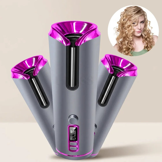 Portable Automatic Hair Curling Iron (USB Rechargeable, 2-in-1 Curler and Straightener)