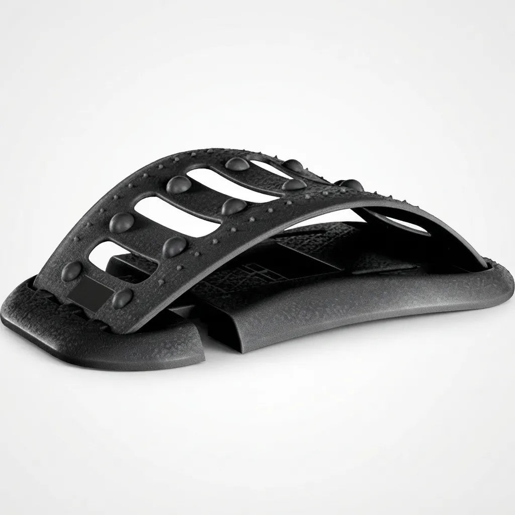 Black footrest with textured surface on a white background