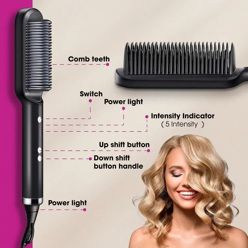 2-in-1 Hair Straightening Comb, Negative Ion Straight and Curl Styler