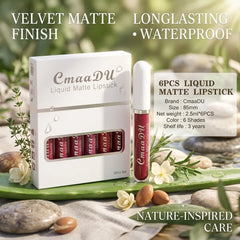 6-Piece Matte Waterproof Lip Gloss Set, Long-Lasting Non-Stick Formula