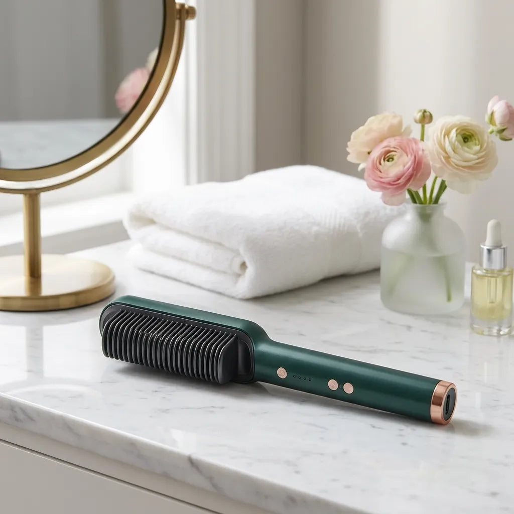 2-in-1 Hair Straightening Comb, Negative Ion Straight and Curl Styler