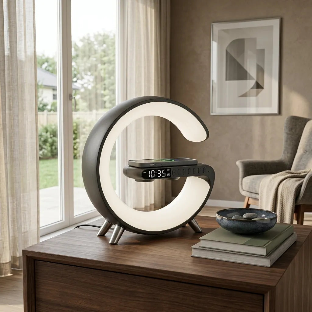 G-Shaped LED Atmosphere Lamp with Bluetooth Speaker &amp; Wireless Charger