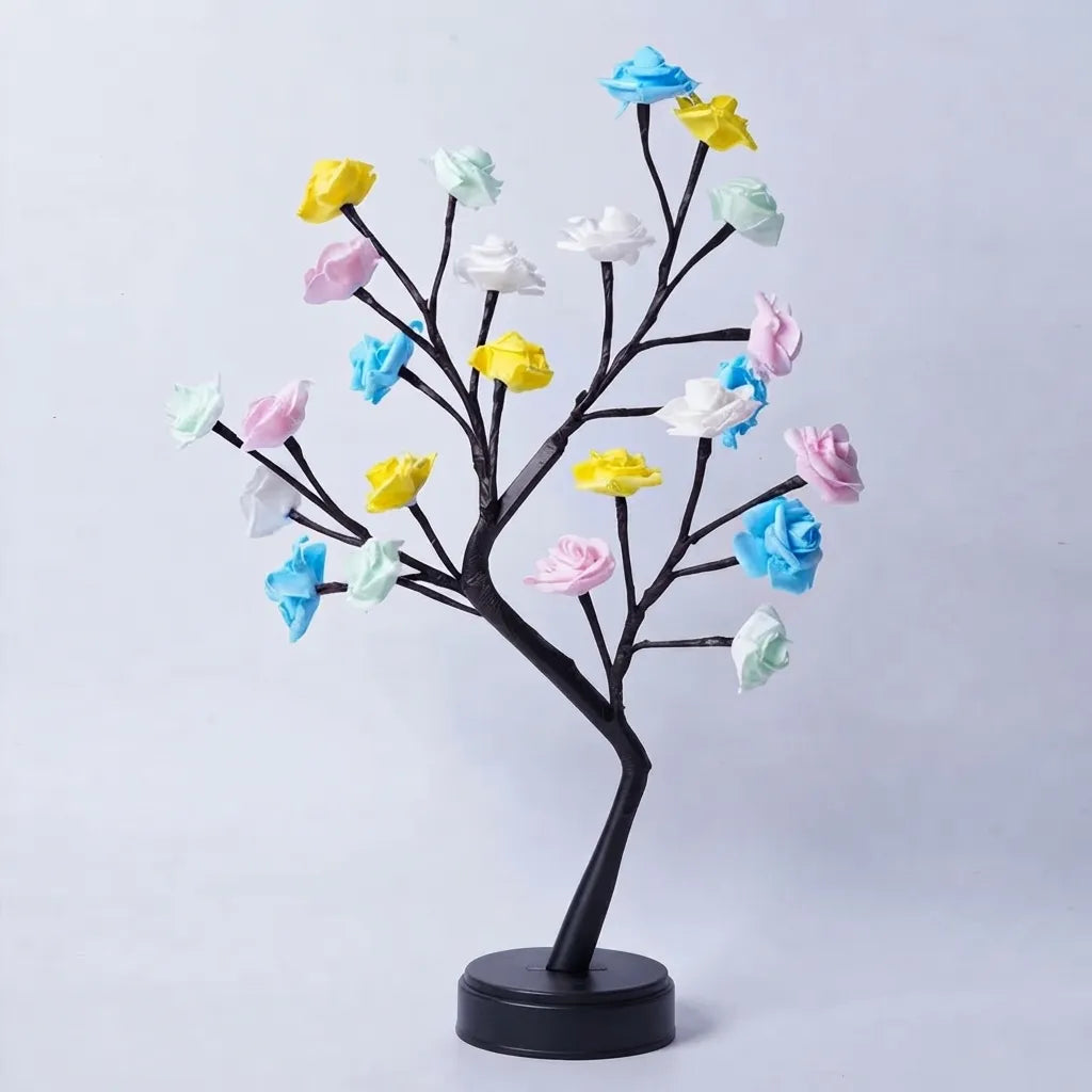 Decorative tree with colorful flowers on a white background