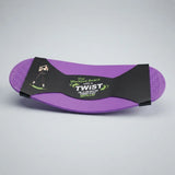 A purple balance board with a black central strap featuring the brand name 'Twist' and product details, photographed on a light gray background.