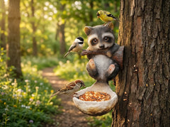 Squirrel Bird Feeder Statue Decorative Resin