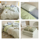A four-panel collage showing sage green and white gingham bedding in a bedroom setting, including full bed views and folded stack views, with the text 'SAGE GINGHAM COLLECTION' at the top right.
