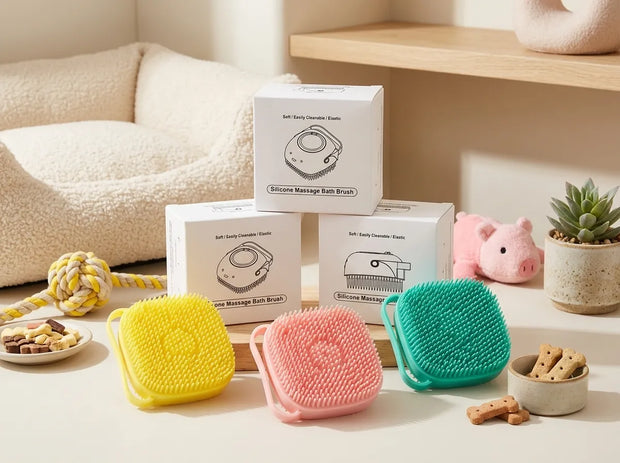 Silicone Dog Bath Brush with Shampoo Dispenser