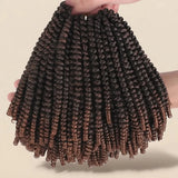 A hand holding up a bundle of dark brown to black twist loc braids with warm brown highlights, labeled with red text '1B/30' on a solid beige background.