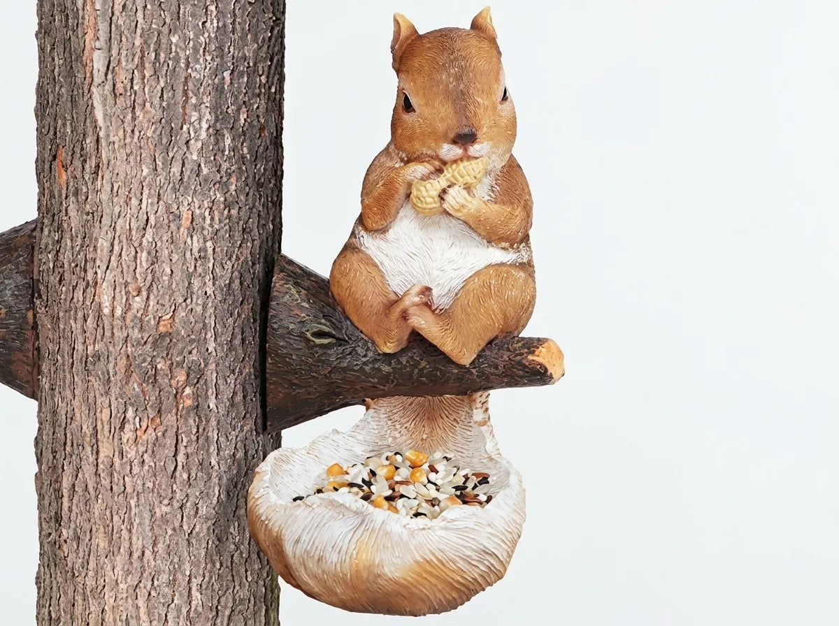 Squirrel Bird Feeder Statue Decorative Resin