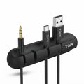 A black multi-port USB-C cable organizer with integrated audio jack, featuring three USB-C connectors and one gold-plated 3.5mm jack, branded with TOPK on a white background.