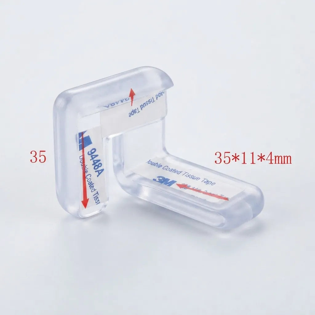 Two pieces of 3M health guarded tissue tape in a clear plastic case, with red text overlays indicating dimensions of 35 by 11 by 4 mm.