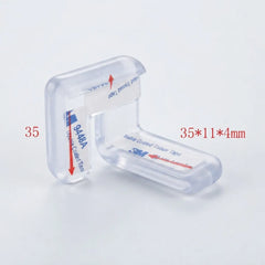 Two pieces of 3M health guarded tissue tape in a clear plastic case, with red text overlays indicating dimensions of 35 by 11 by 4 mm.