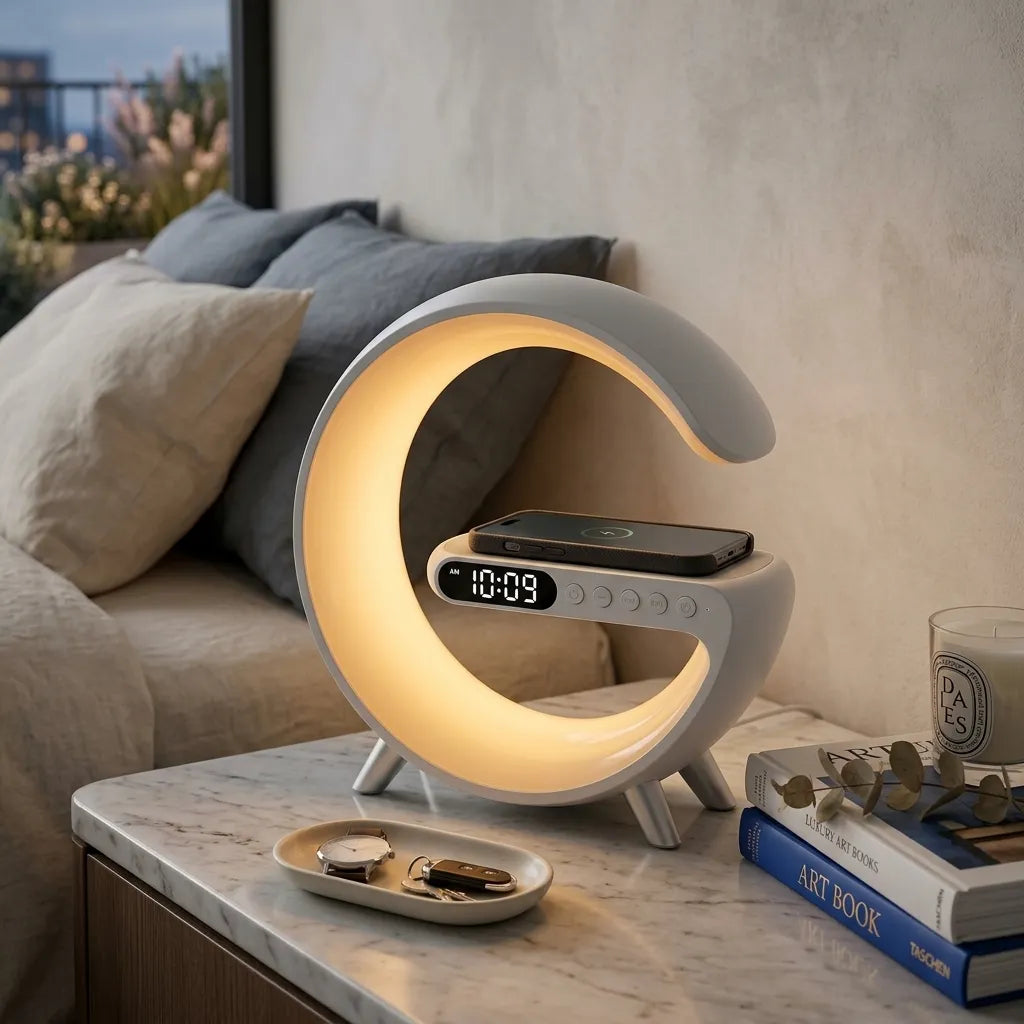 G-Shaped LED Atmosphere Lamp with Bluetooth Speaker &amp; Wireless Charger