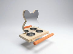Parrot Perch Stand with Mirror & Stainless Steel Food Cups
