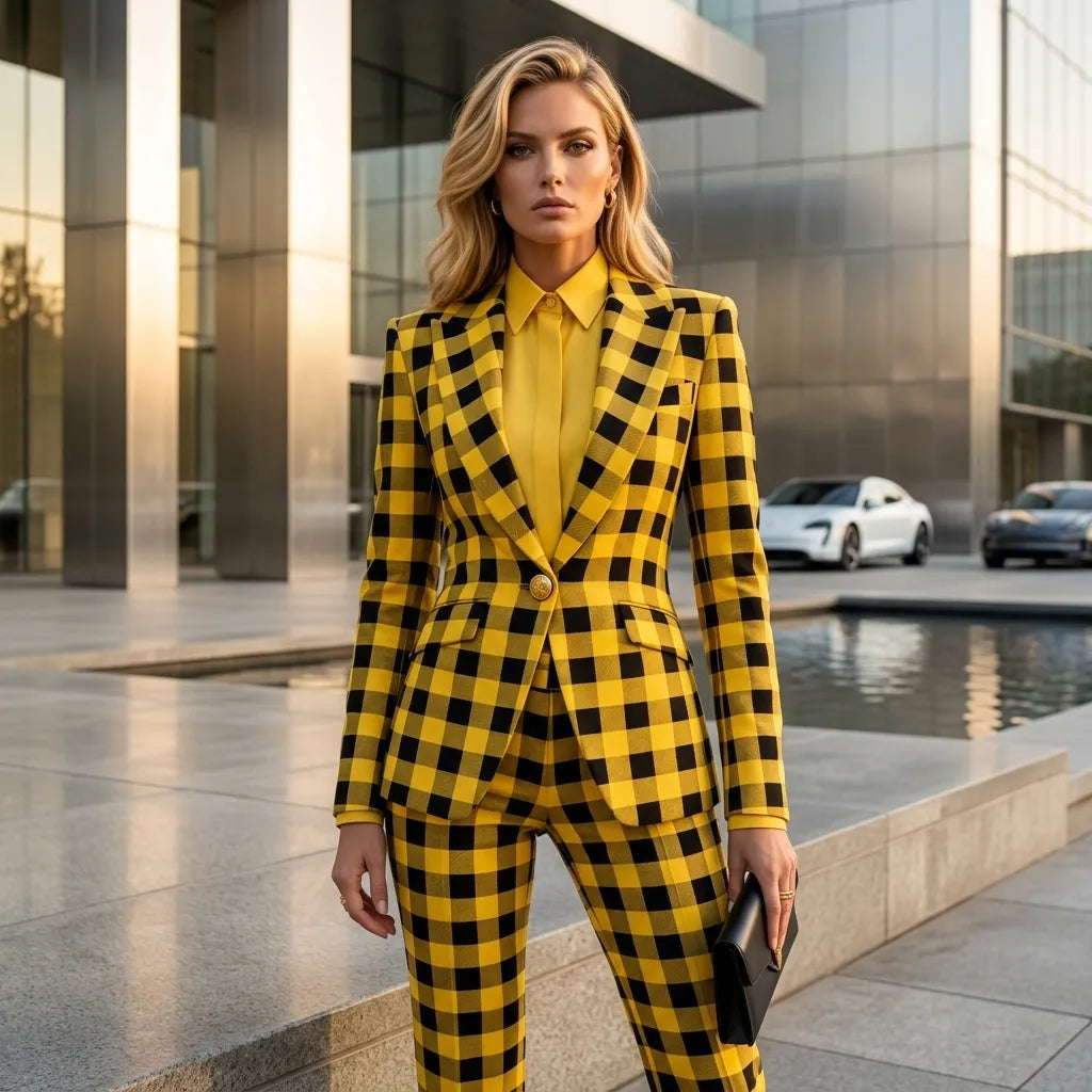 Houndstooth Slim Fit Suit Jacket For Women